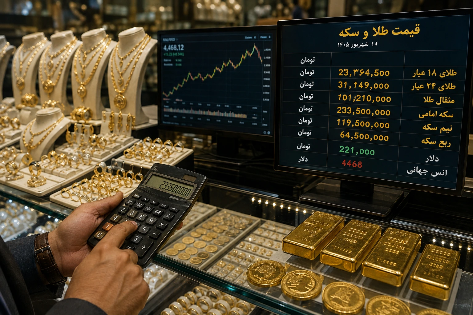 قیمت طلا امروز شنبه روی تابلو ۲۳ میلیون و ۳۶۴ هزار تومان است، اما هوش مصنوعی قیمت دیگری را زمزمه می‌کند؛ یکی از این دو دارد اشتباه می‌کند، و معمولاً آن یکی، ما هستیم.